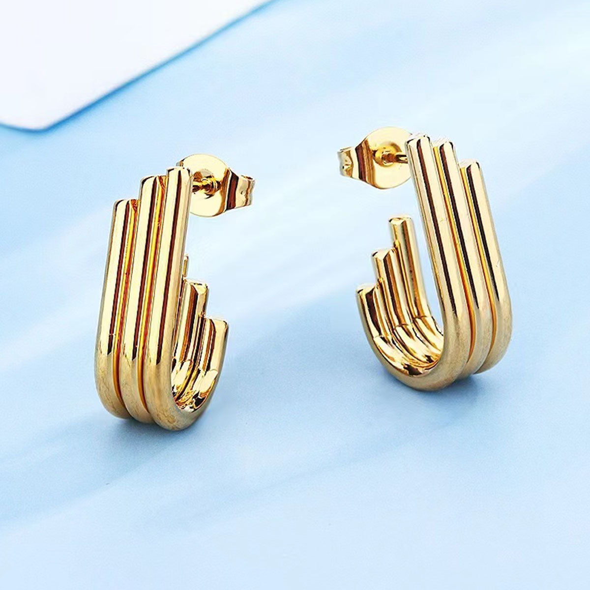 Elara U-Shape Gold Earrings