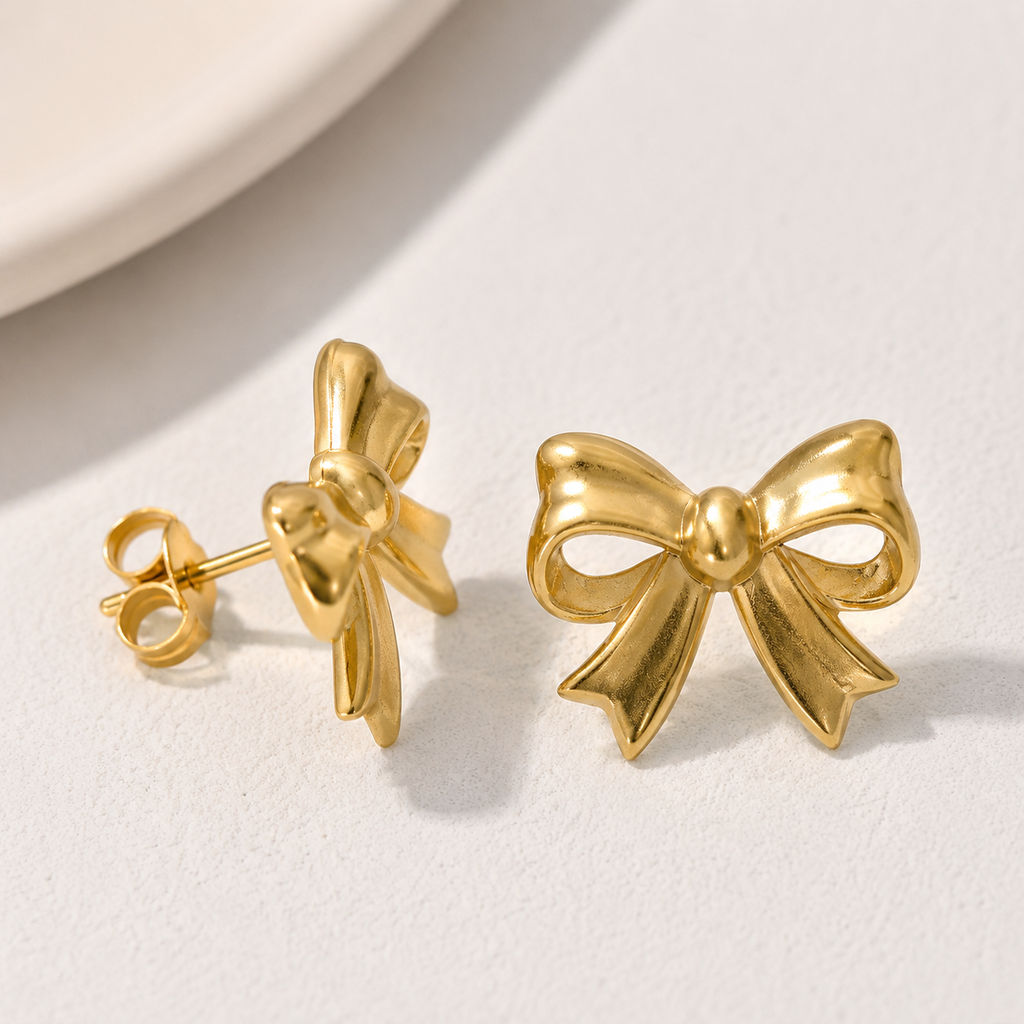 Sweet Bow Gold Studs