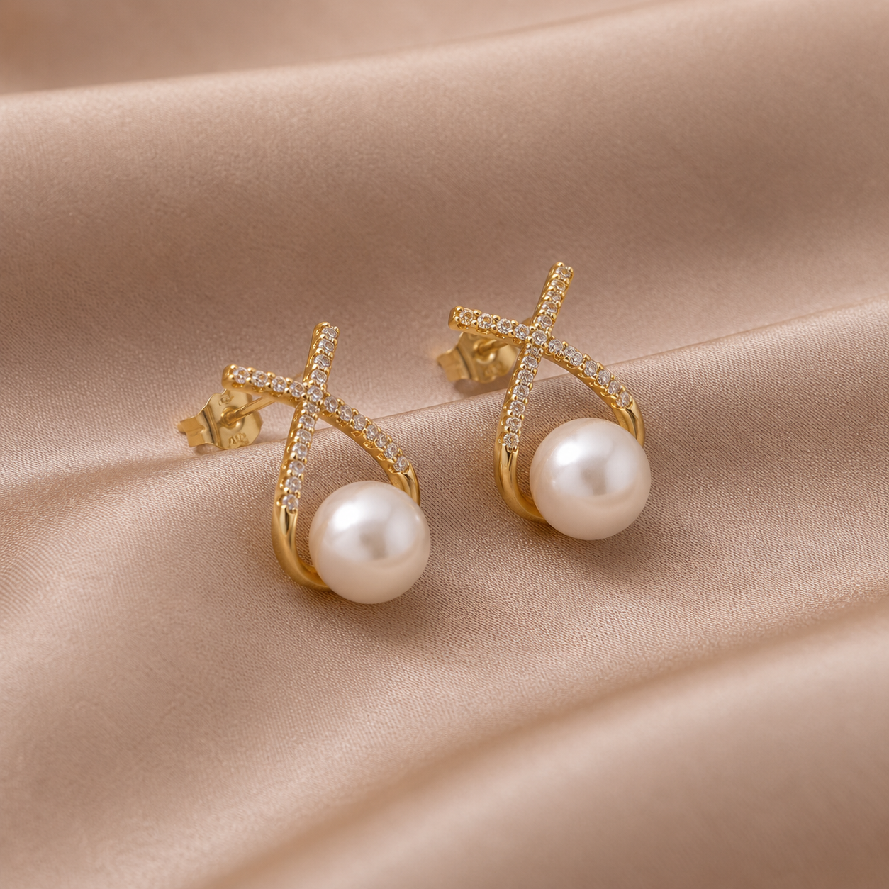 Sweet Pearl Cross Studs