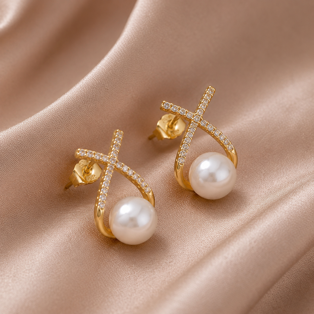 Sweet Pearl Cross Studs