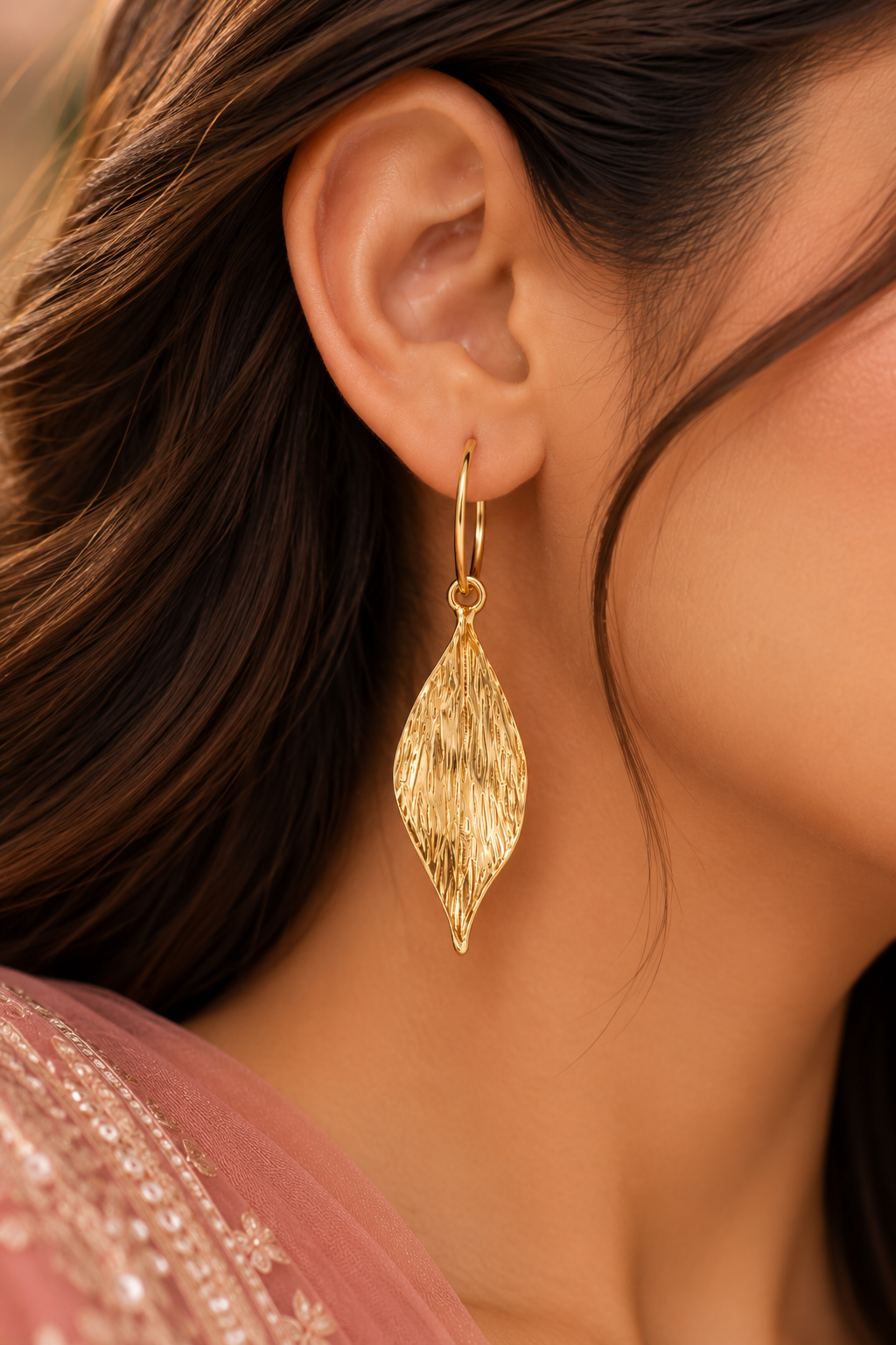 Golden Leaf Drop Earrings