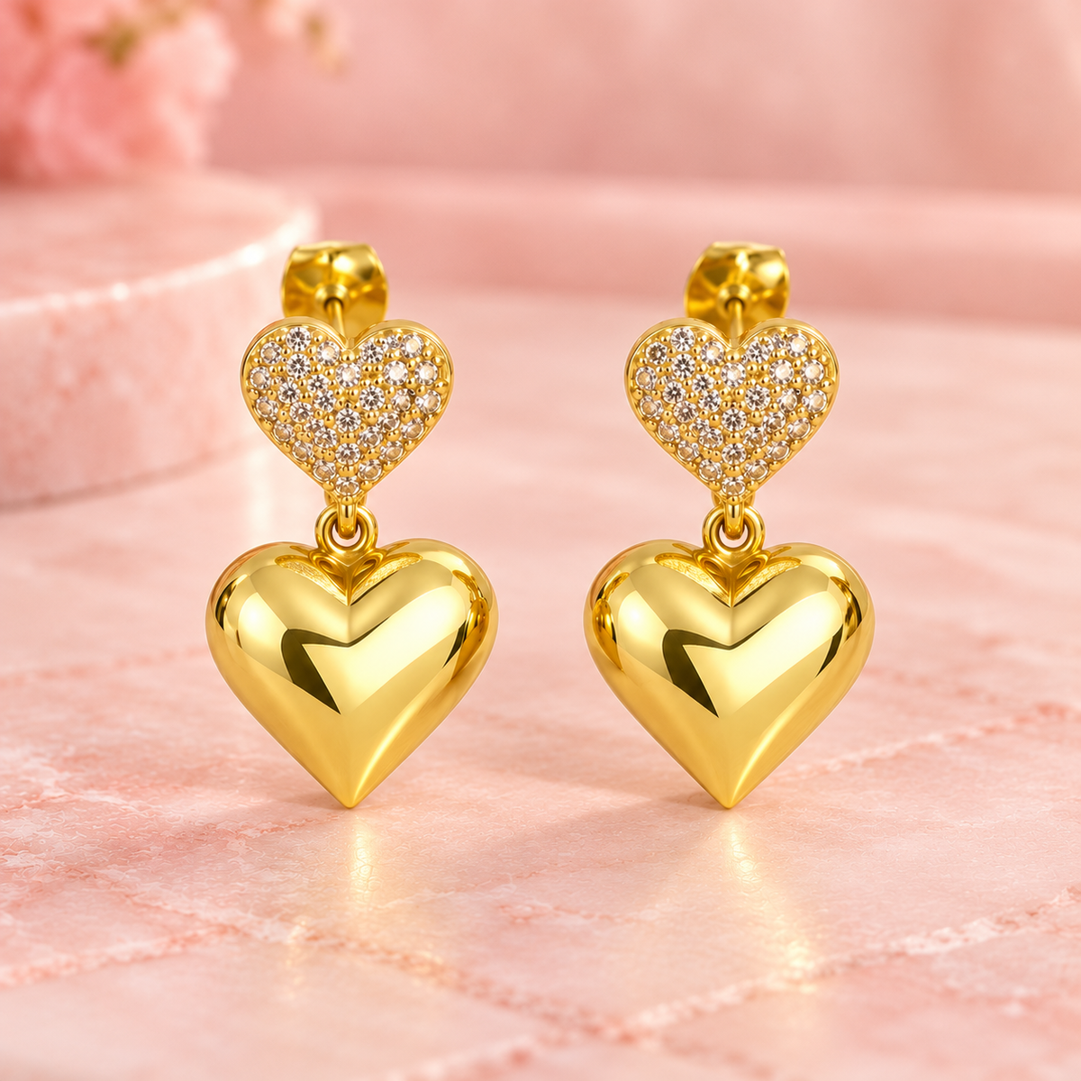 Double Heart Drop Earrings