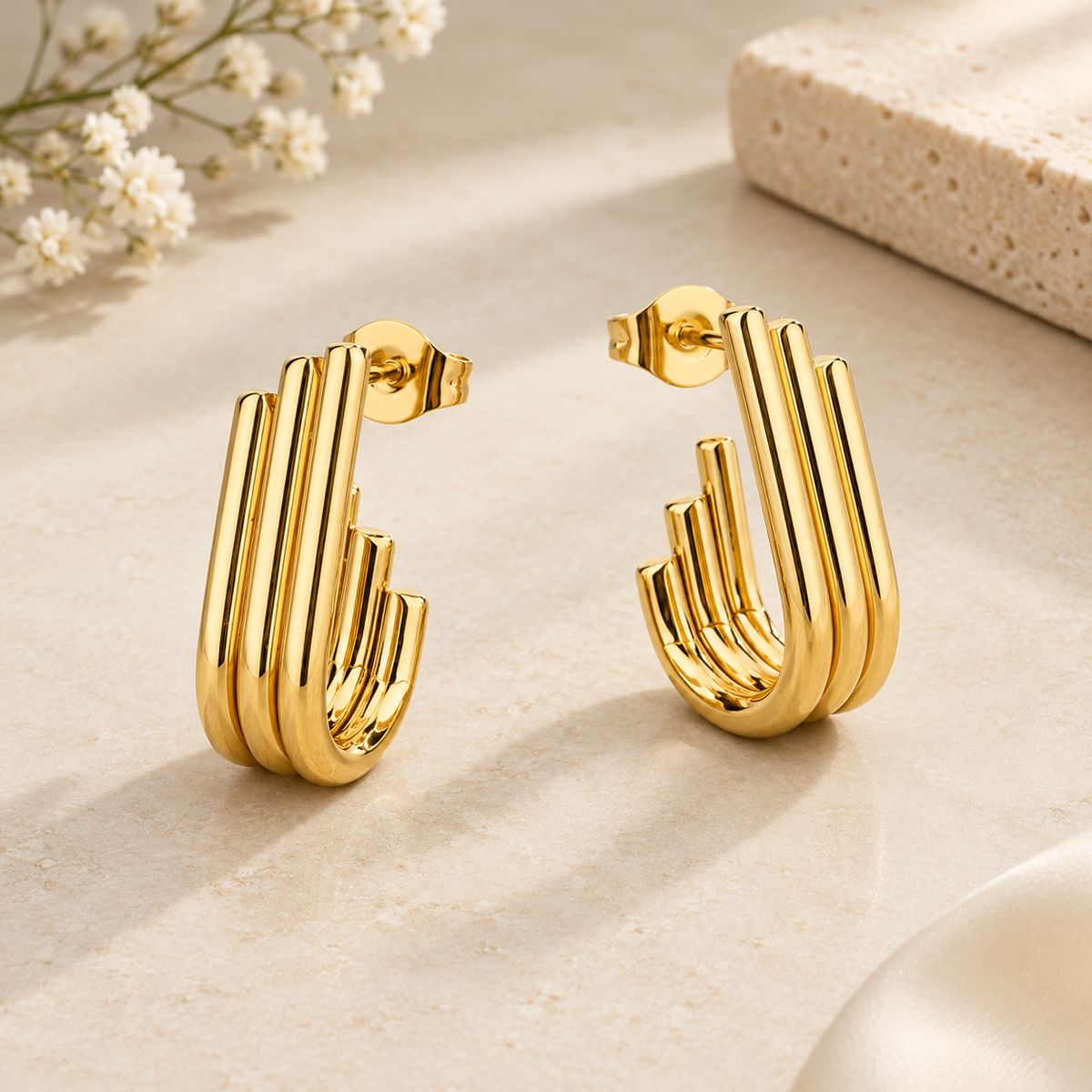 Elara U-Shape Gold Earrings