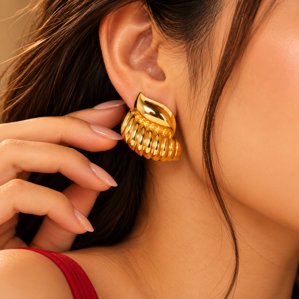 Golden Conch Stud Earrings