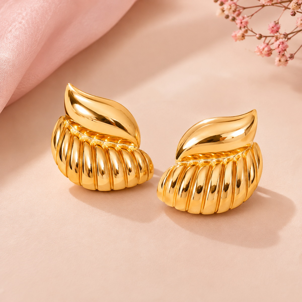 Golden Conch Stud Earrings